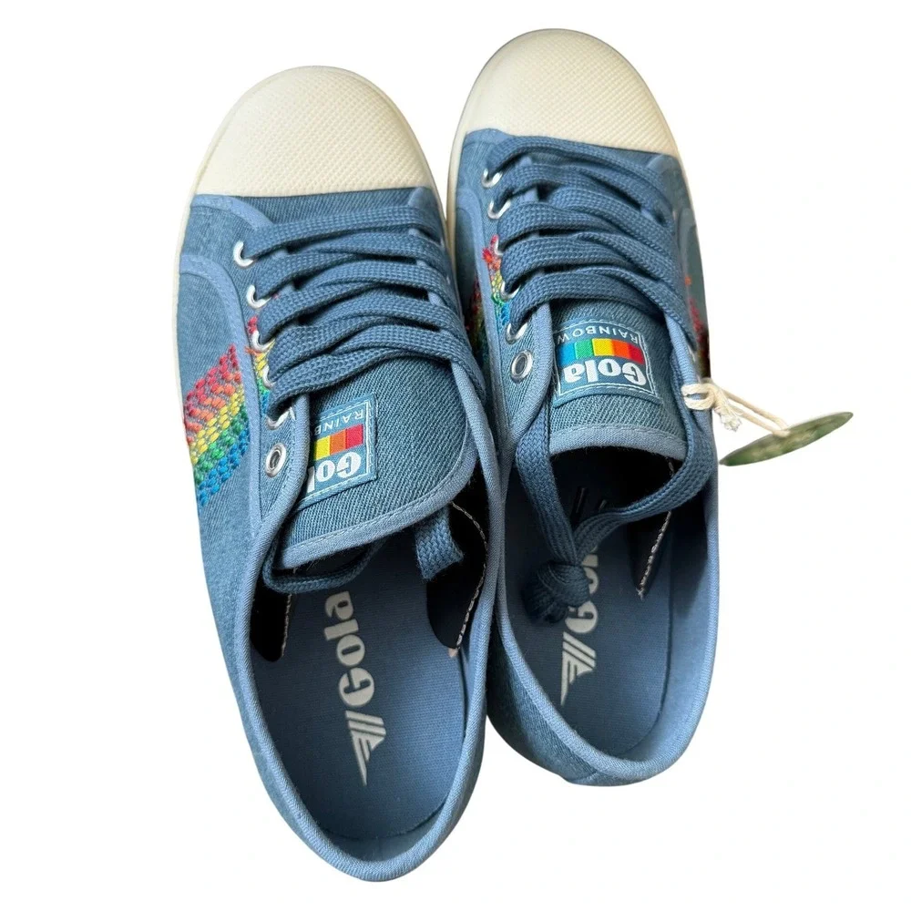 NEW Gola Coaster Rainbow Stitch Denim Multi Vegan Sneakers‎ CLB327 Womens 7